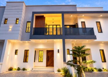 Exterior of 4 bedroom terrace duplex at dusk, Sunshine Estate, Ajah